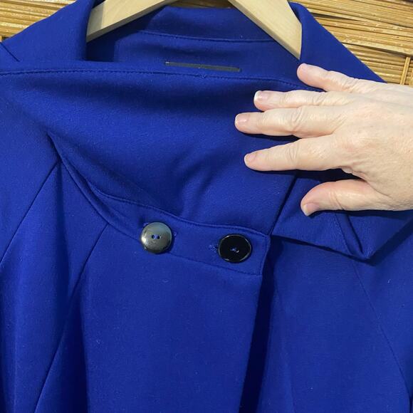 Yushi Blue Draped Collar Tunic Jacket Large Made in USA Artsy Minimalist - Picture 6 of 9